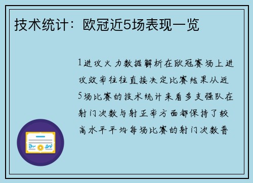 技术统计：欧冠近5场表现一览